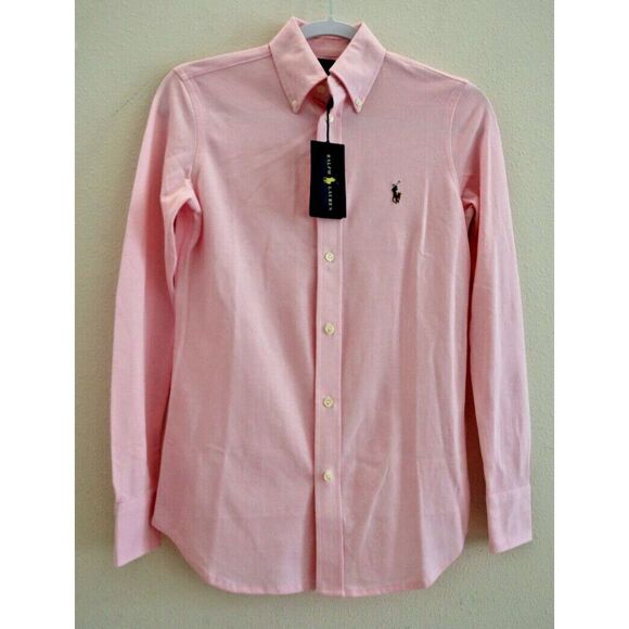 Ralph Lauren Women Sz XS Pink Classic Fit Knit Oxford Button Down L/S Shirt - Picture 1 of 6